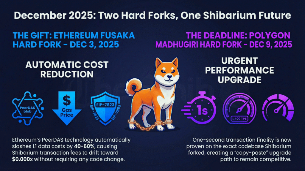 An infographic showing two hard forks, one Shibarium future