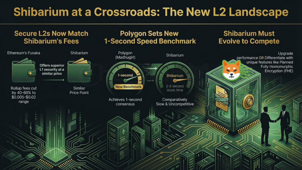 An infographic showing Shibarium at a crossroads: the new L2 landscape