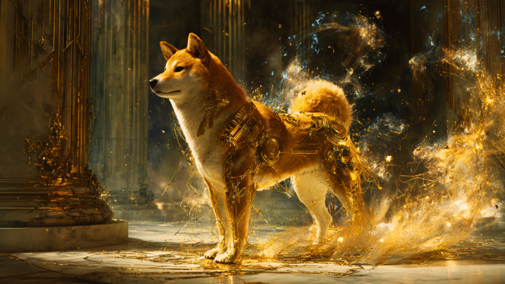 Hyper-realistic black obsidian Shiba Inu bust with glowing gold Kintsugi armor, symbolizing the **Institutional Grade** era.